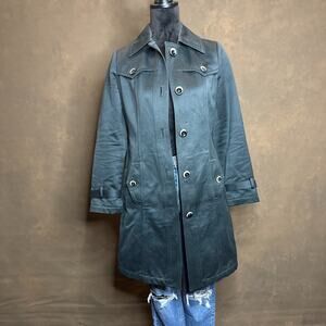 Banana Republic Women’s Black Cotton Trench Coat Small Button Front Mid-Length